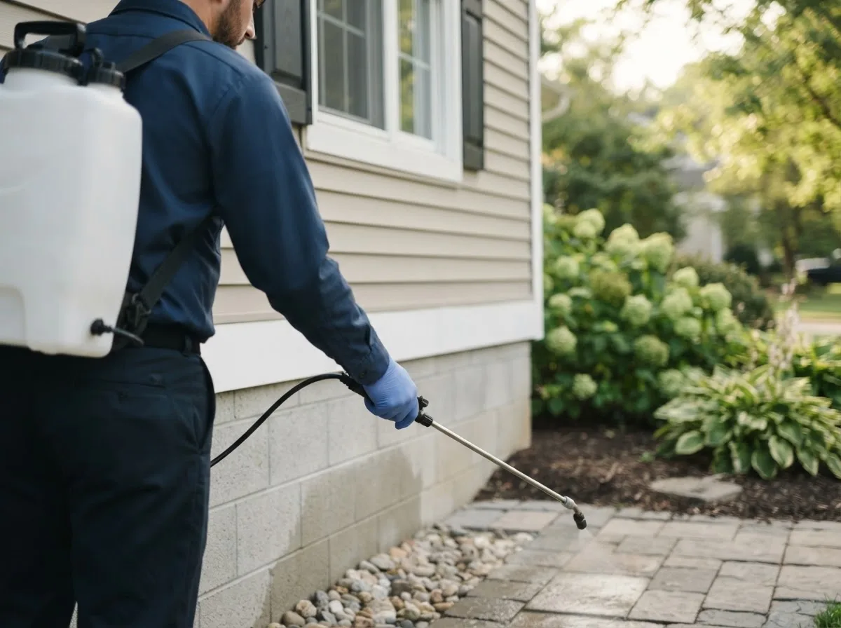 Pest control technician inspecting a home in West Newton, IN